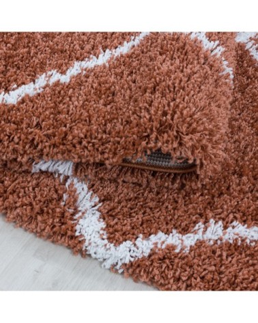 Tapis rond de style géométrique terracotta et blanc 80x80cm