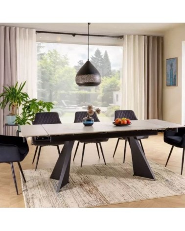 Table de salle à manger extensible en céramique blanc mat 160 / 220cm