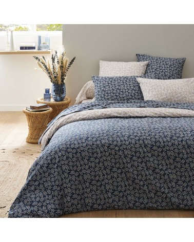 Taie d'oreiller en lyocell bleu et beige 50x70