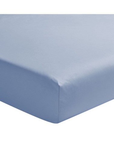 Drap housse en percale de coton bleu 90x200