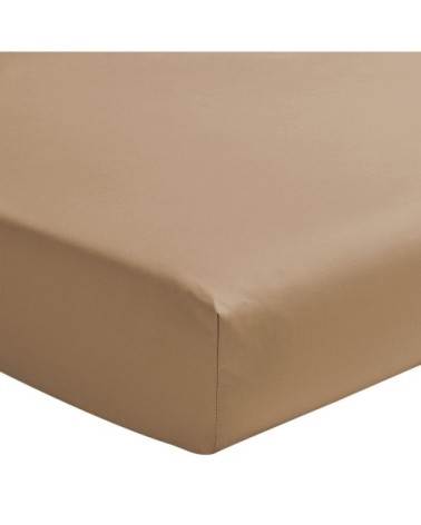 Drap housse en percale de coton beige 180x220