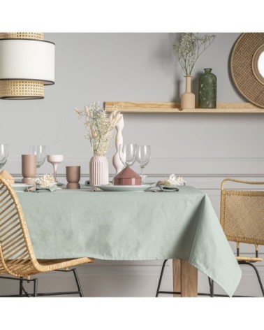 Nappe en coton traitee teflon vert sauge 180x300