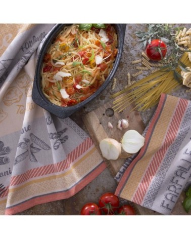 Torchon en jacquard de coton beige 50x75