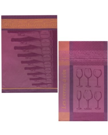 Lot de 2 torchons en jacquard de coton violet 50x75