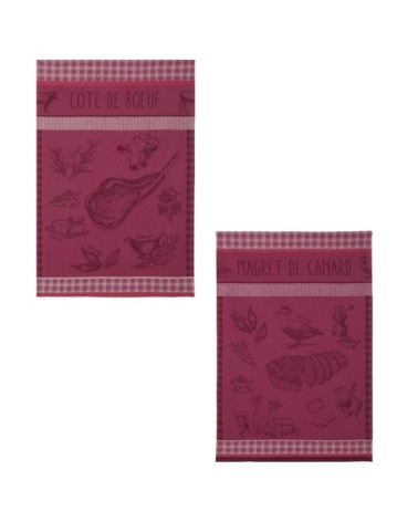 Lot de 2 torchons en coton prune 50x75