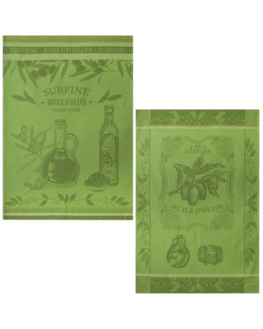 Lot de 2 torchons en jacquard de coton vert 50x75