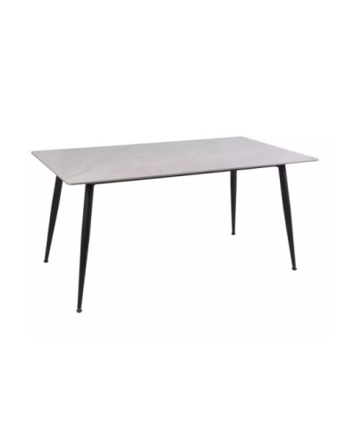 Table de salle à manger 130cm rectangulaire gris brillant en céramique