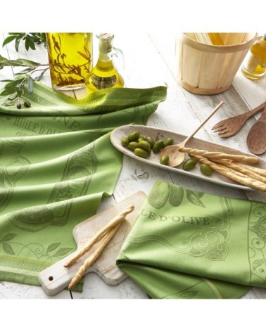 Torchon en jacquard de coton vert 50x75