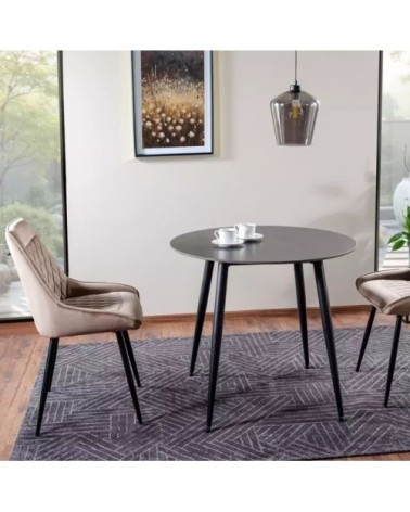 Table de salle à manger compact ronde noir mat en céramique 90cm
