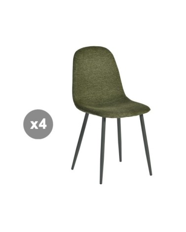 Lot de 4 chaises rembourrées en tissu, cadre métallique, vert