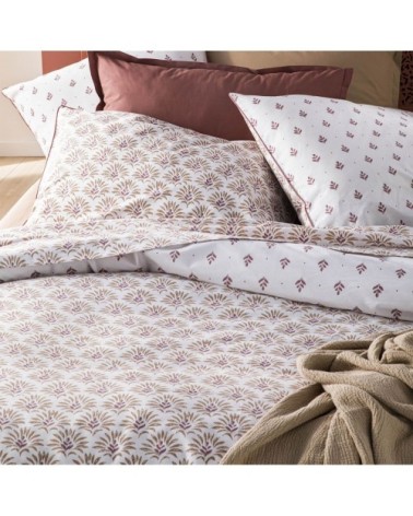 Housse de couette en percale de coton rose et beige 140x200