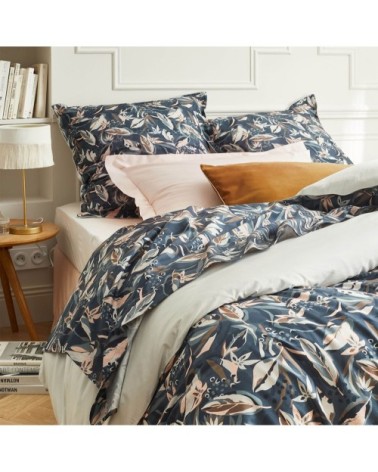 Housse de couette en percale de coton bleu 260x240