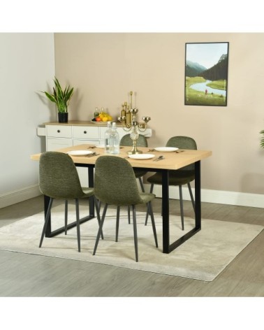 Lot de 4 chaises rembourrées en tissu, cadre métallique, vert