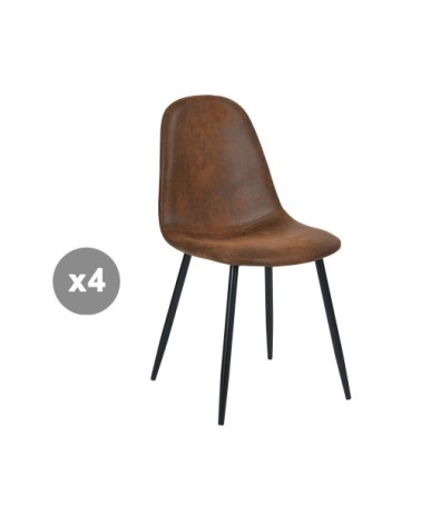 Lot de 4 chaises rembourrées en daim avec pieds métalliques, marron