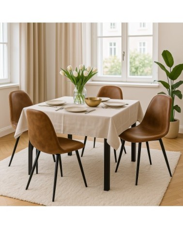 Lot de 4 chaises rembourrées en daim avec pieds métalliques, marron