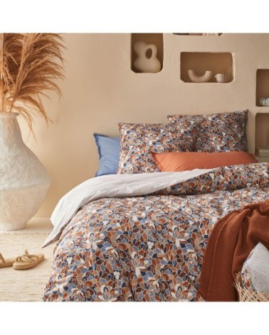 Housse de couette en percale de coton orange et bleu 240x220