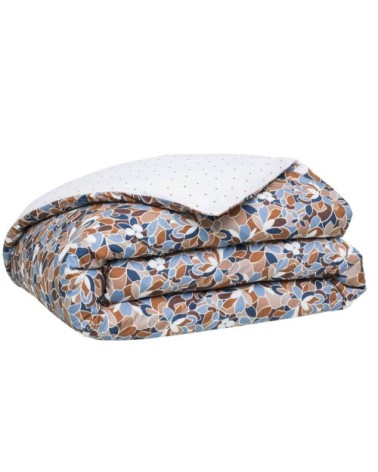Housse de couette en percale de coton orange et bleu 240x220
