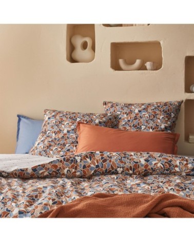 Housse de couette en percale de coton orange et bleu 240x220