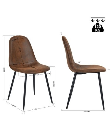 Lot de 4 chaises rembourrées en daim avec pieds métalliques, marron