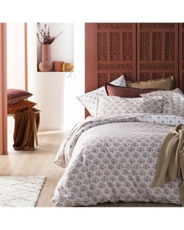 Housse de couette en percale de coton rose et beige 200x200