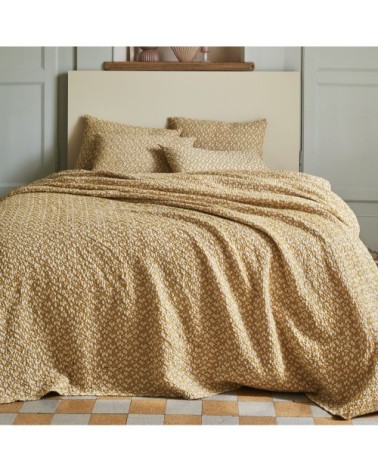 Couvre lit en coton tissé jaune 260x240