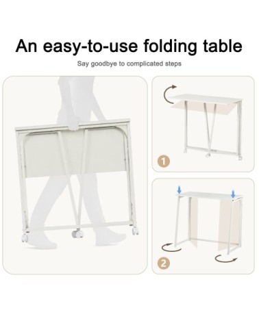 Bureau pliant sur roulettes, bureau d'étude, table de bureau blanche