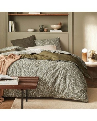 Housse de couette en percale de coton vert kakhi 240x220