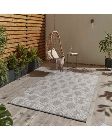 Tapis extérieur tissé plat gris et greige 60x100cm