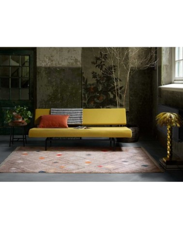 Tapis tissé ethnique chic à franges multicolore fond marron 133x200