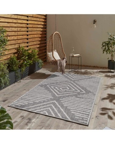 Tapis extérieur tissé plat gris et greige 160x230cm