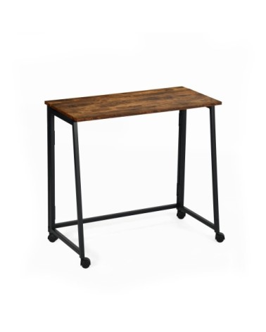 Bureau pliant sur roulettes, bureau d'étude, table de bureau marron