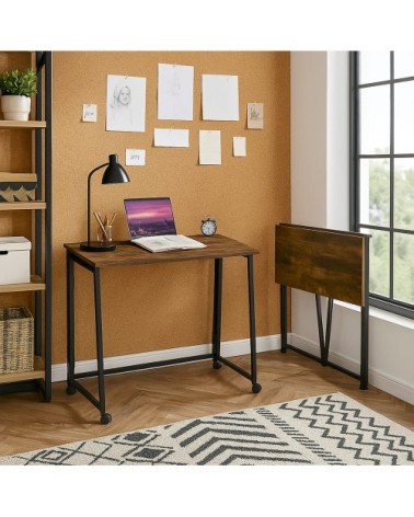 Bureau pliant sur roulettes, bureau d'étude, table de bureau marron