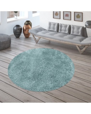 Tapis cosy rond à poils longs bleu turquoise 160x160cm