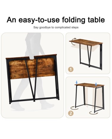 Bureau pliant sur roulettes, bureau d'étude, table de bureau marron