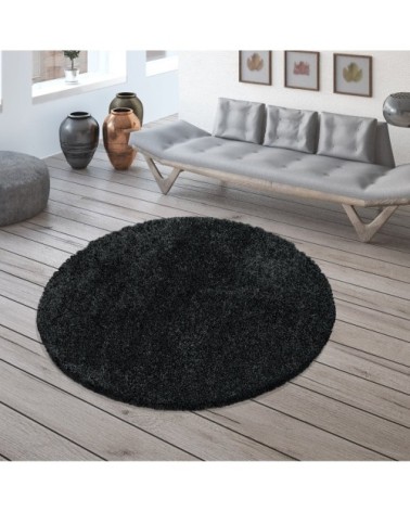 Tapis cosy rond à poils longs noir 200x200cm