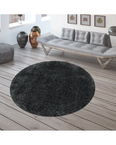 Tapis cosy rond à poils longs anthracite 160x160cm