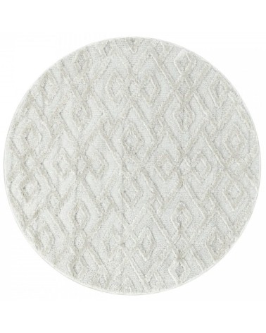 Tapis bohème rond à relief blanc ivoire 80x80cm