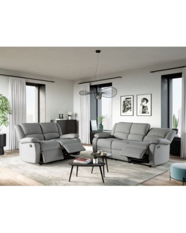 Canapé relaxation manuel 3 places en tissu - gris clair