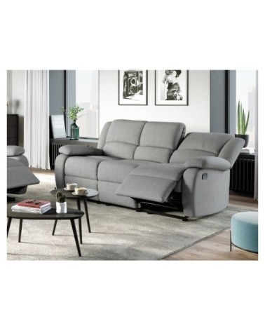 Canapé relaxation manuel 3 places en tissu - gris clair