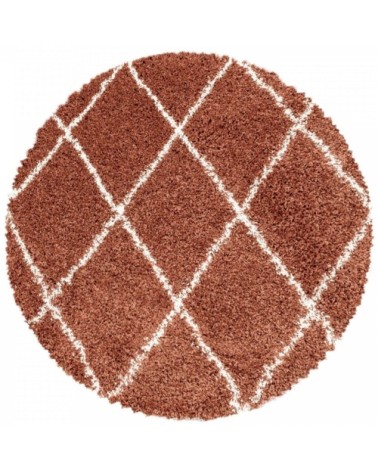 Tapis rond de style géométrique terracotta et blanc 200x200cm