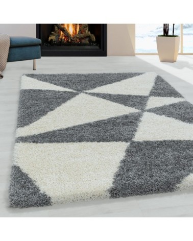Tapis à poils longs géométrique gris et blanc 280x370cm