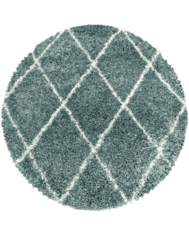 Tapis rond de style géométrique turquoise et blanc 120x120cm