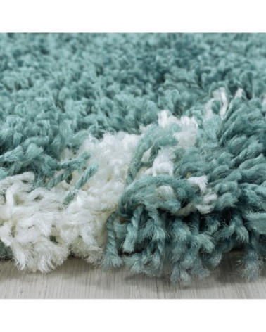 Tapis rond de style géométrique turquoise et blanc 120x120cm