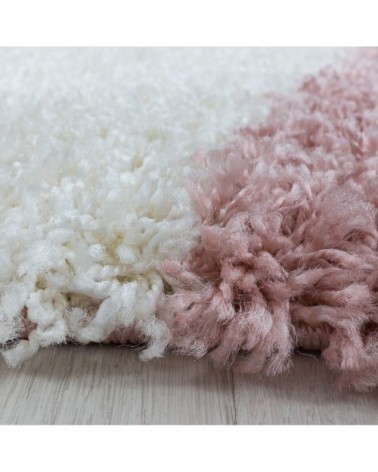 Tapis à poils longs géométrique rose et blanc 140x200cm