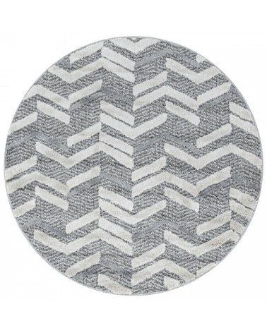 Tapis bohème rond à relief gris et blanc 120x120cm