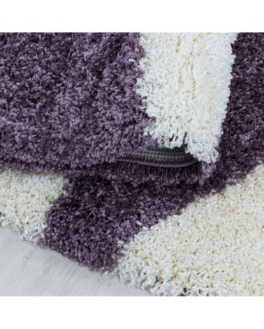 Tapis rond à poils longs géométrique violet et blanc 160x160cm