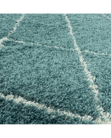 Tapis rond de style géométrique turquoise et blanc 200x200cm