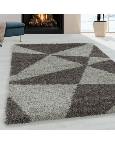 Tapis à poils longs géométrique taupe 160x230cm