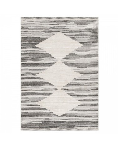 Tapis bohème effet laine crème et anthracite 140x200cm