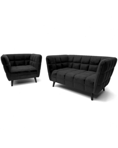 Canapé 3 places design velours de polyester noir